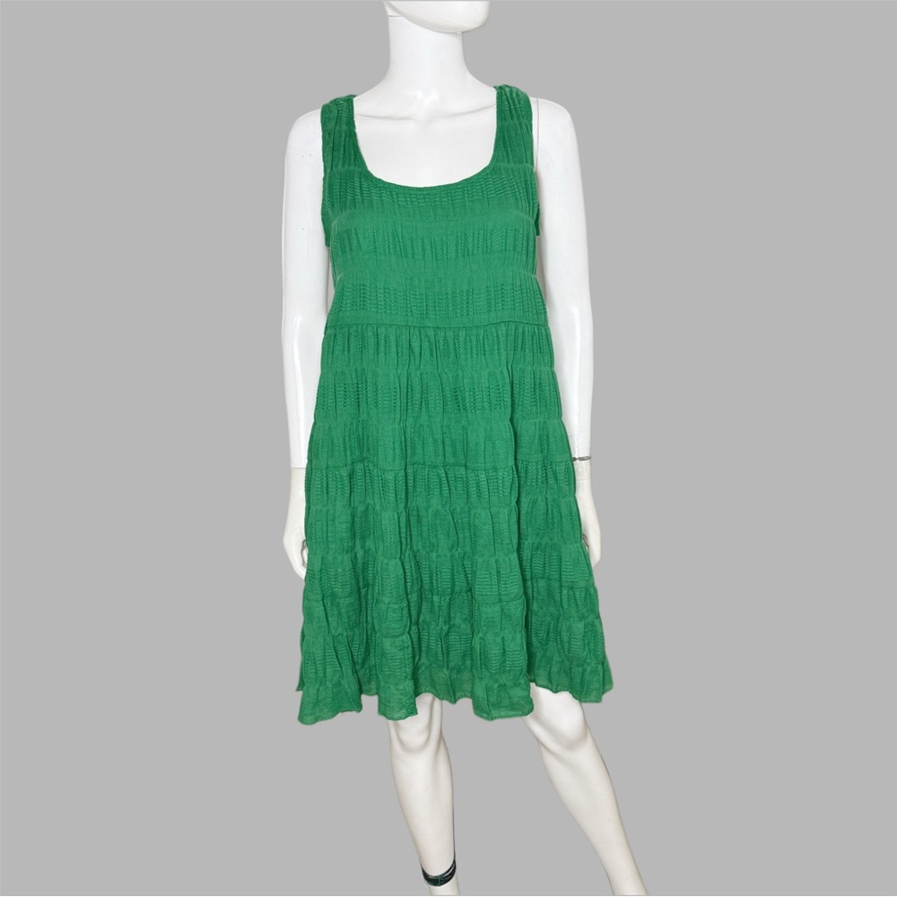 Max Studio London Green Texture Tiered Stretch Cotton‎ Mini Dress
